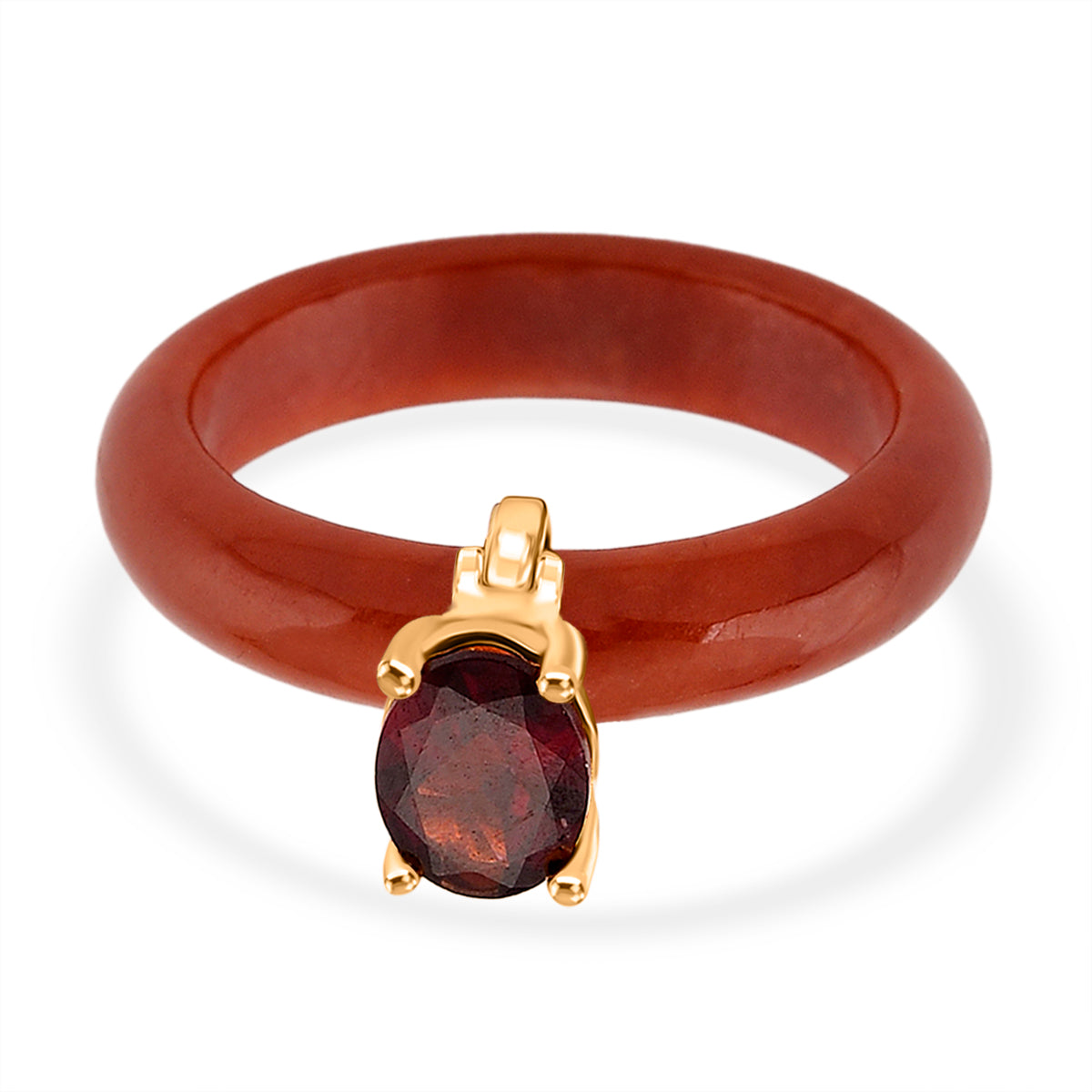 D'Joy Enhanced Red Jade &amp; Rhodolite Garnet Solitaire Band Ring in Yellow Gold Plated Sterling Silver 14.10 Ct. V32528687 0