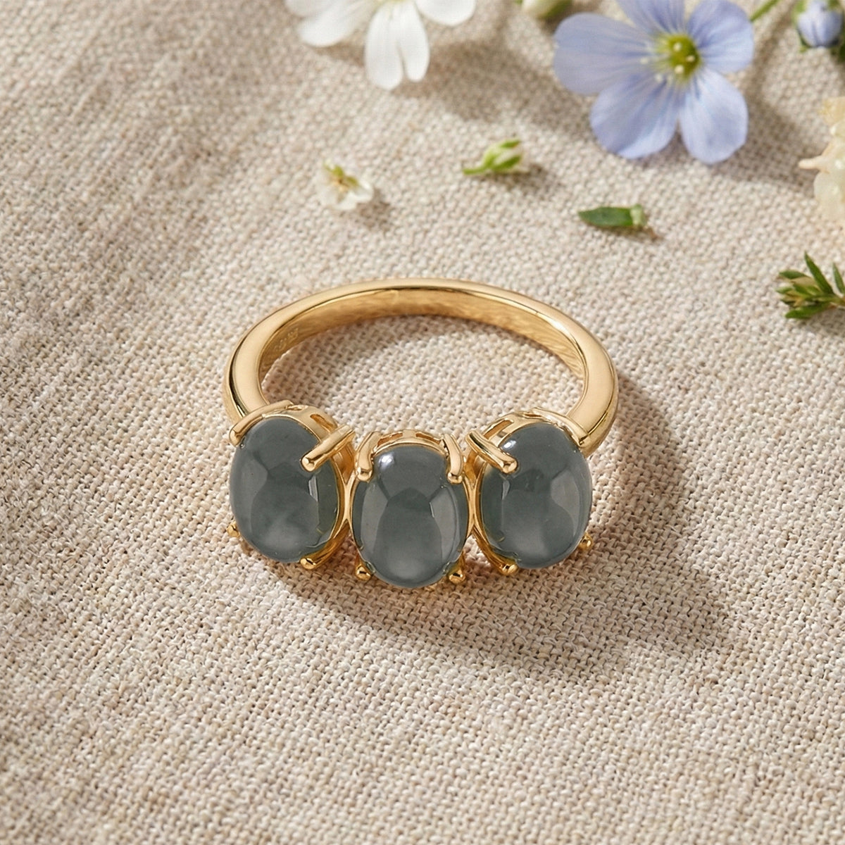 D'Joy Natural Jadeite Trilogy Ring in Yellow Gold Plated Sterling Silver 5.00 Ct. V32514756 3