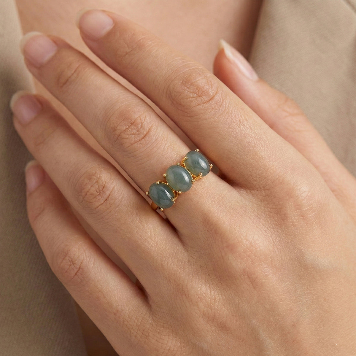 D'Joy Natural Jadeite Trilogy Ring in Yellow Gold Plated Sterling Silver 5.00 Ct. V32514865 2