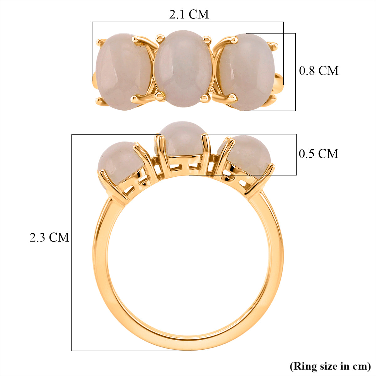D'Joy Natural White Jade Trilogy Ring in Yellow Gold Plated Sterling Silver 5.00 Ct. V32520258 6