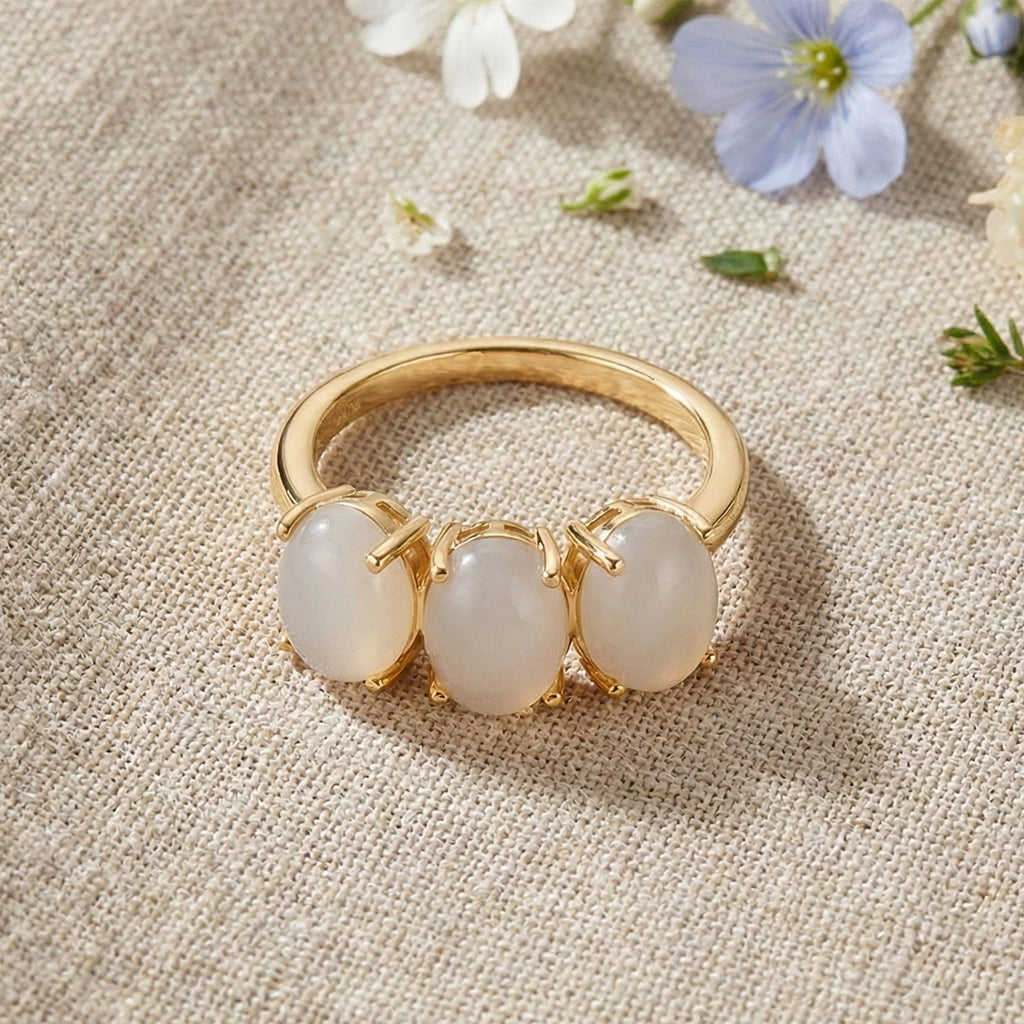 D'Joy Natural White Jade Trilogy Ring in Yellow Gold Plated Sterling Silver 5.00 Ct._8422474_2