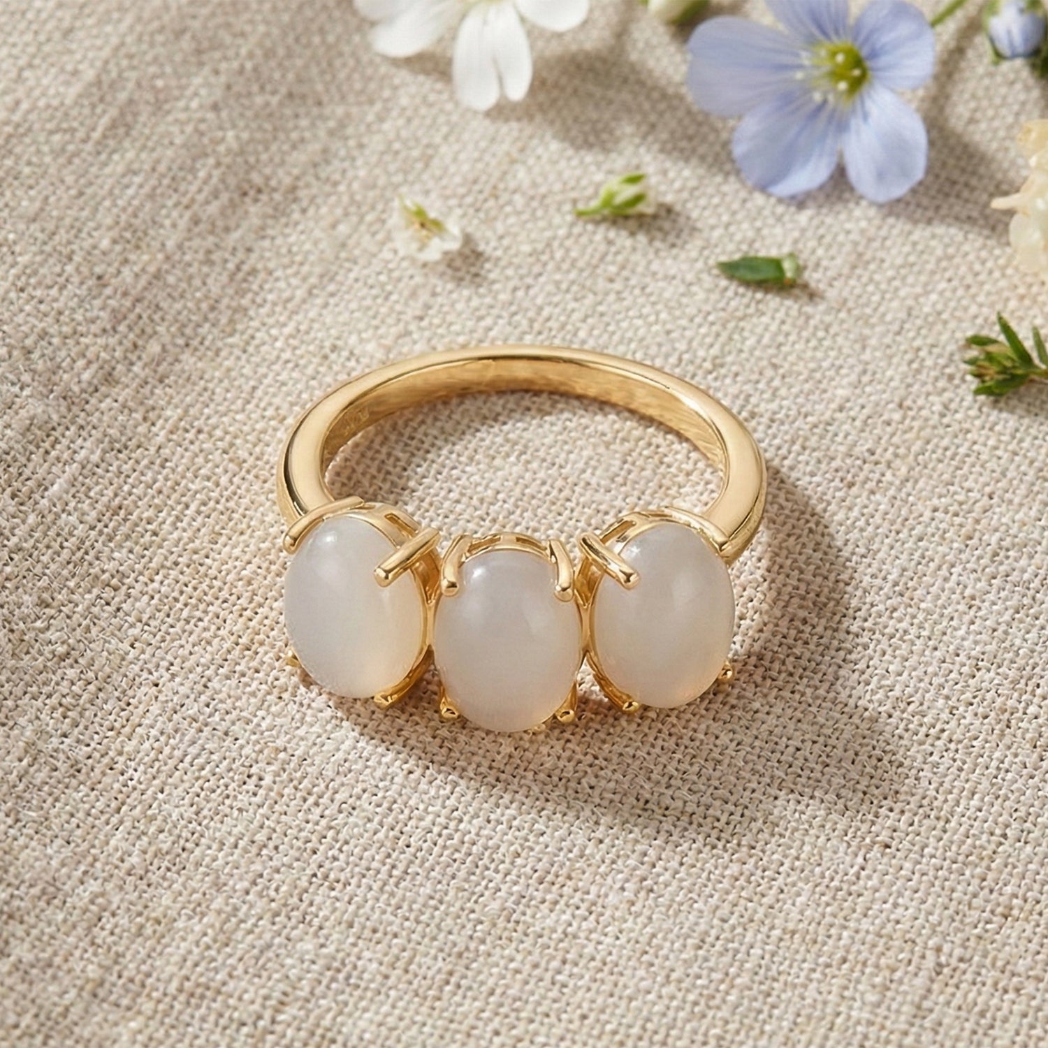 D'Joy Natural White Jade Trilogy Ring in Yellow Gold Plated Sterling Silver 5.00 Ct. V32513884 3