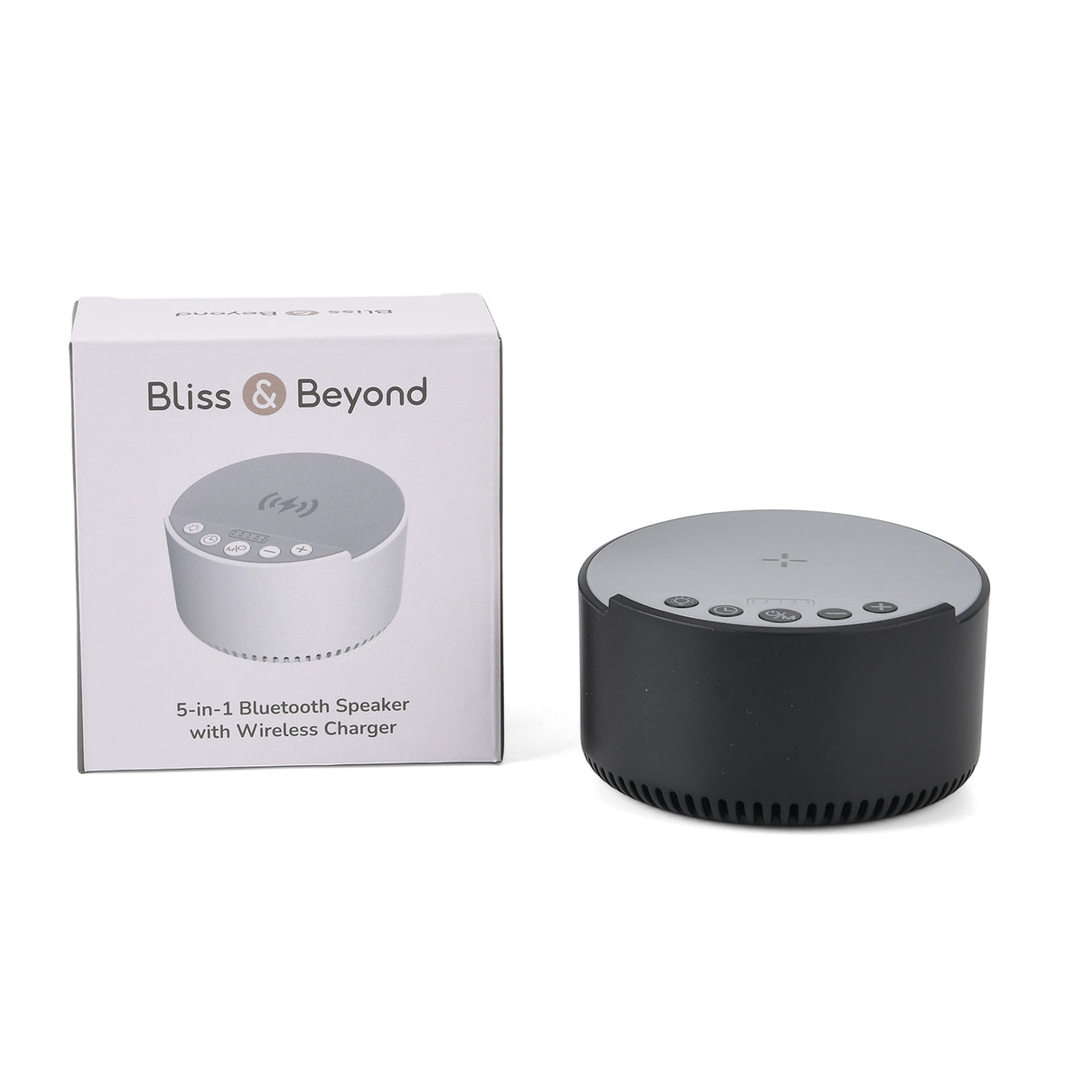 Bliss &amp; Beyond 5-in-1 Wireless Charger Stand with Bluetooth Speaker &amp; RGB Sleep Sound Light - White &amp; Black V32512805 0
