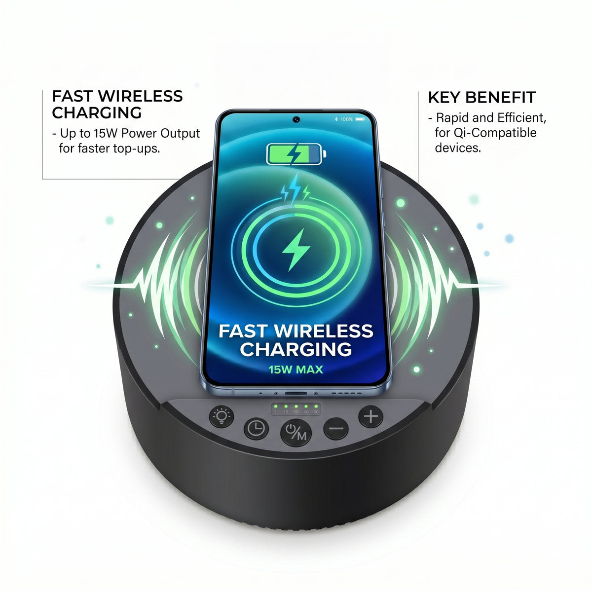 Bliss &amp; Beyond 5-in-1 Wireless Charger Stand with Bluetooth Speaker &amp; RGB Sleep Sound Light - White &amp; Black V32512805 2