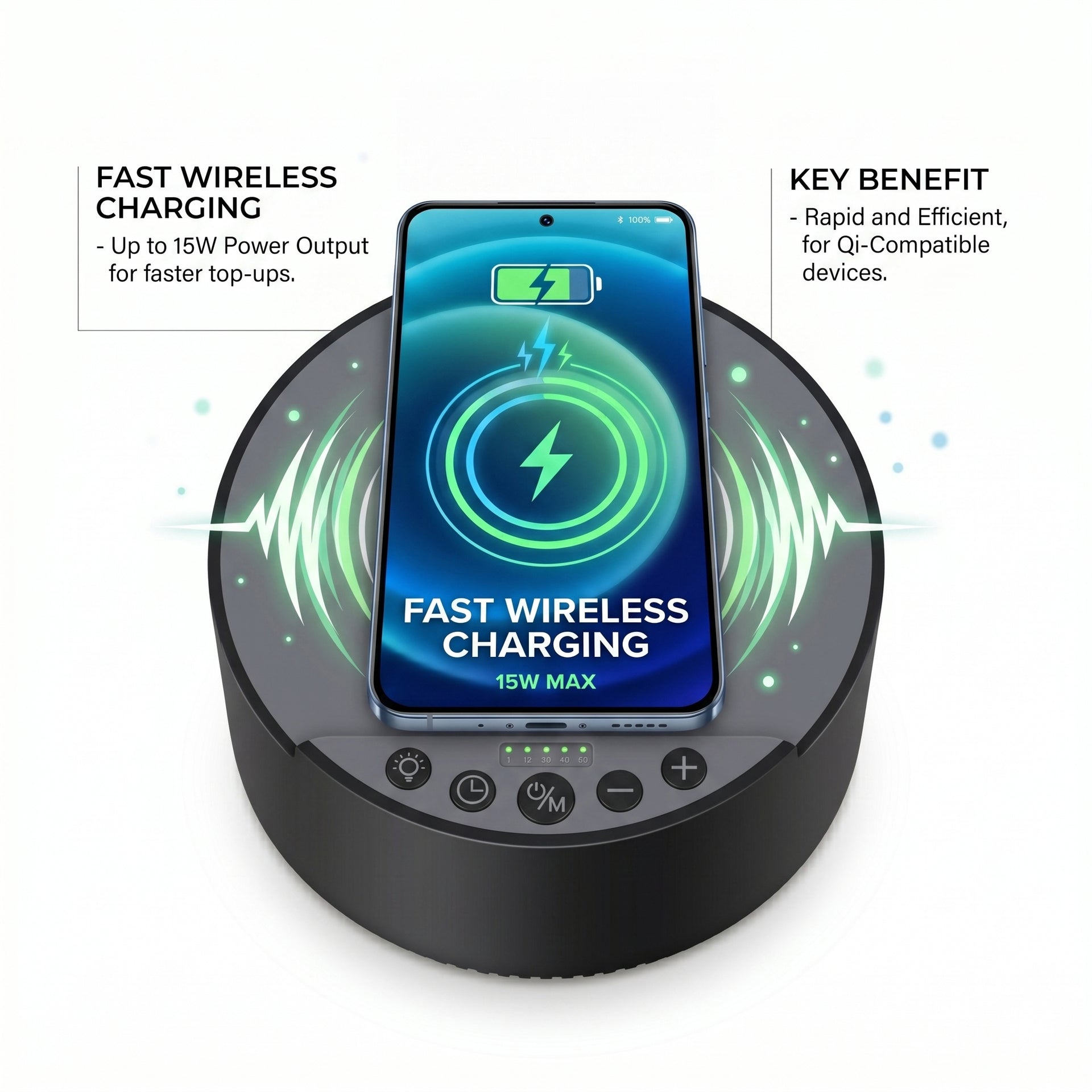 Bliss &amp; Beyond 5-in-1 Wireless Charger Stand with Bluetooth Speaker &amp; RGB Sleep Sound Light - White &amp; Black V32512805 2