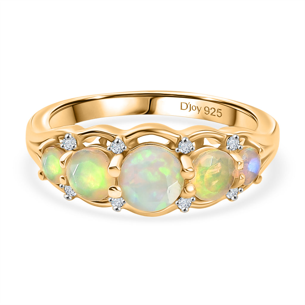 D'Joy Faceted Ethiopian Opal & White Zircon 5 Stone Ring in Yellow Gold Plated Sterling Silver 0.95 Ct._8422536