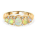 D'Joy Faceted Ethiopian Opal & White Zircon 5 Stone Ring in Yellow Gold Plated Sterling Silver 0.95 Ct._8422536