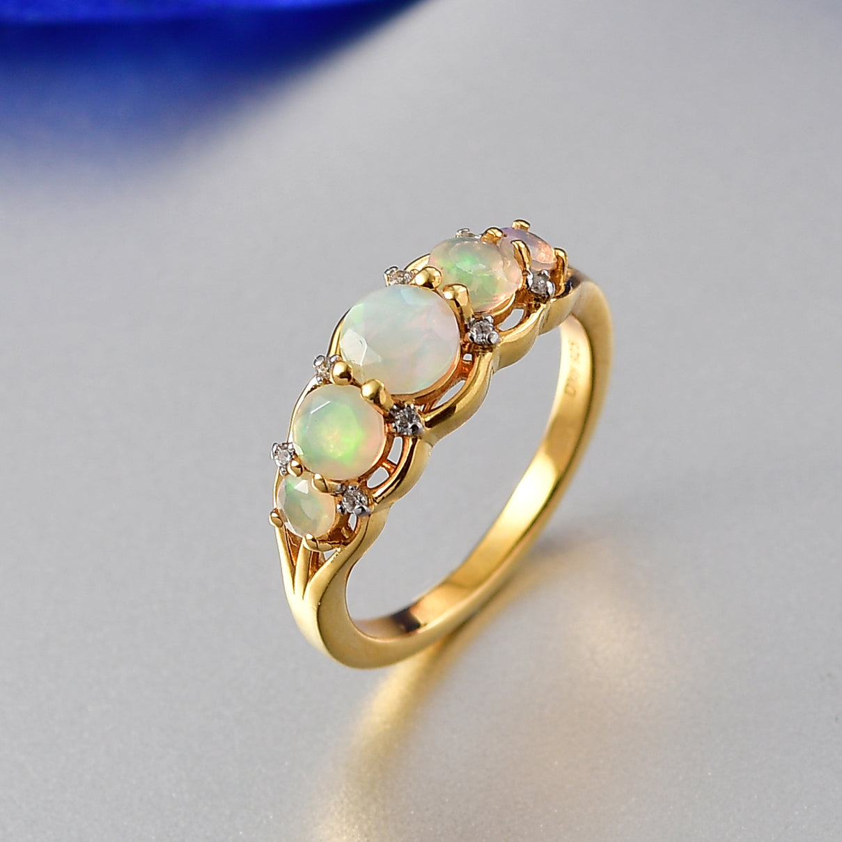 D'Joy Faceted Ethiopian Opal &amp; White Zircon 5 Stone Ring in Yellow Gold Plated Sterling Silver 0.95 Ct. 8422536 2