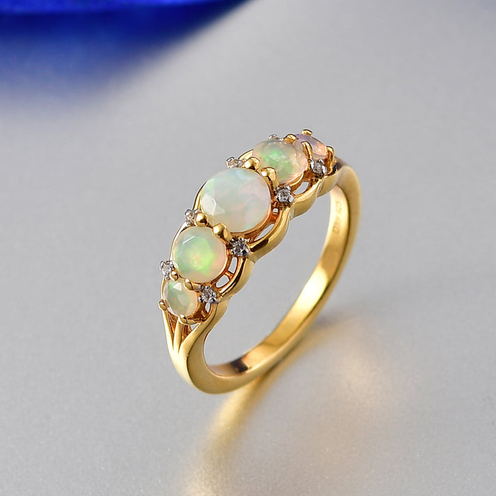 D'Joy Faceted Ethiopian Opal &amp; White Zircon 5 Stone Ring in Yellow Gold Plated Sterling Silver 0.95 Ct. 8422536 2