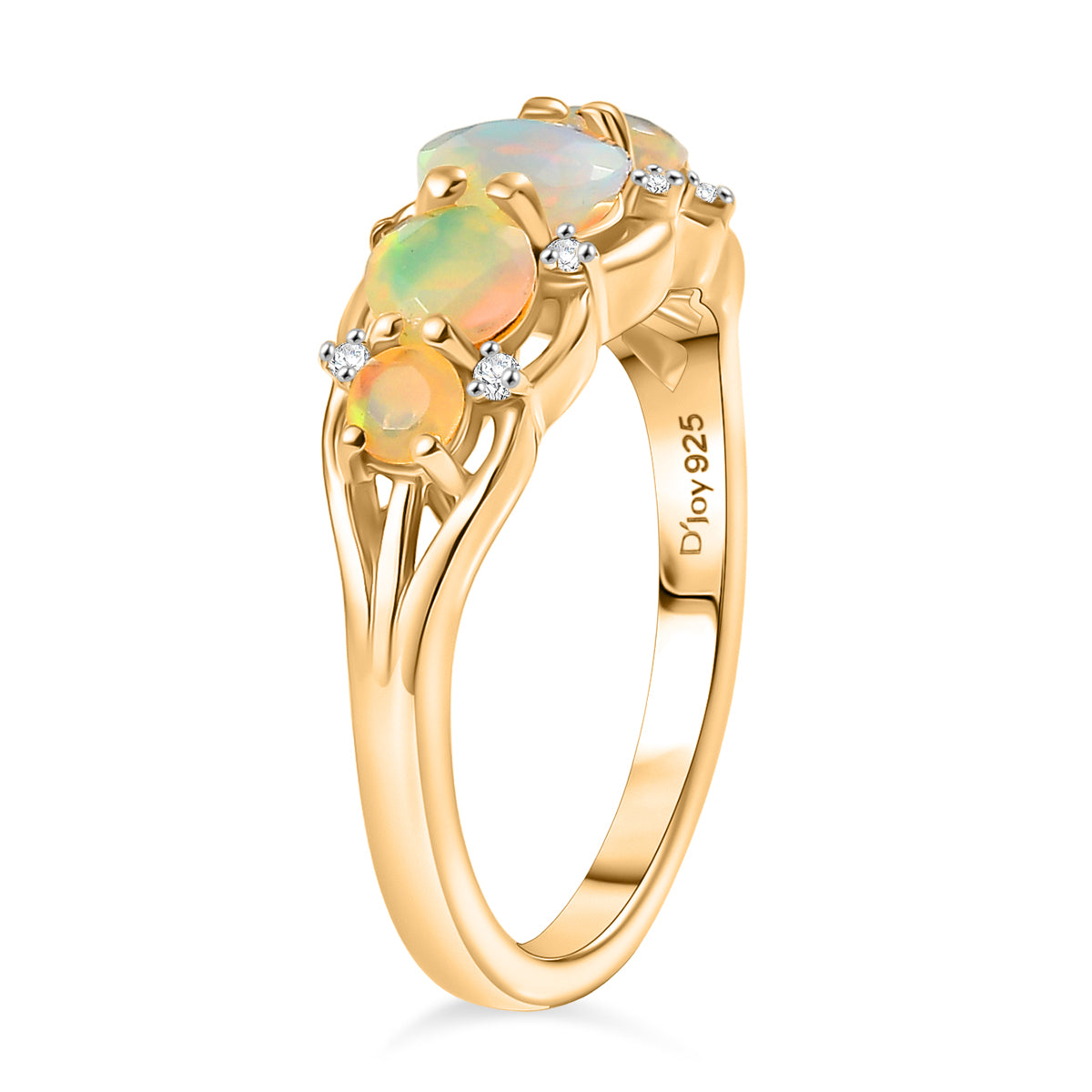 D'Joy Faceted Ethiopian Opal &amp; White Zircon 5 Stone Ring in Yellow Gold Plated Sterling Silver 0.95 Ct. 8422536 4