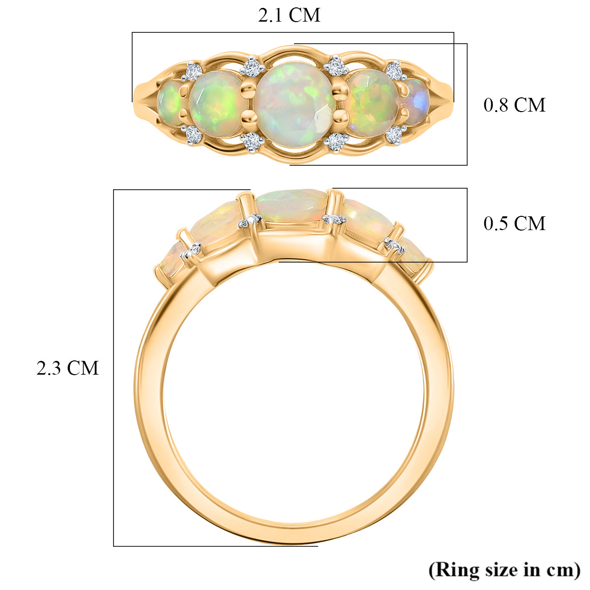 D'Joy Faceted Ethiopian Opal &amp; White Zircon 5 Stone Ring in Yellow Gold Plated Sterling Silver 0.95 Ct. 8422536 6