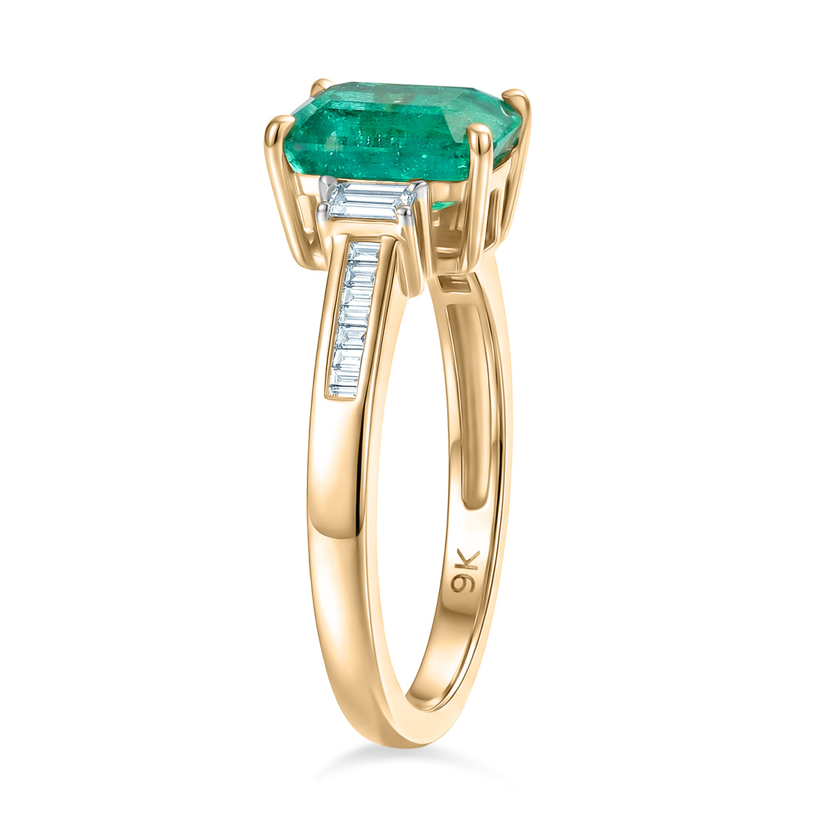 9K Yellow Gold AAA Gemfields Zambian Emerald &amp; Natural White Diamond Ring 1.72 Ct. V32504343 4