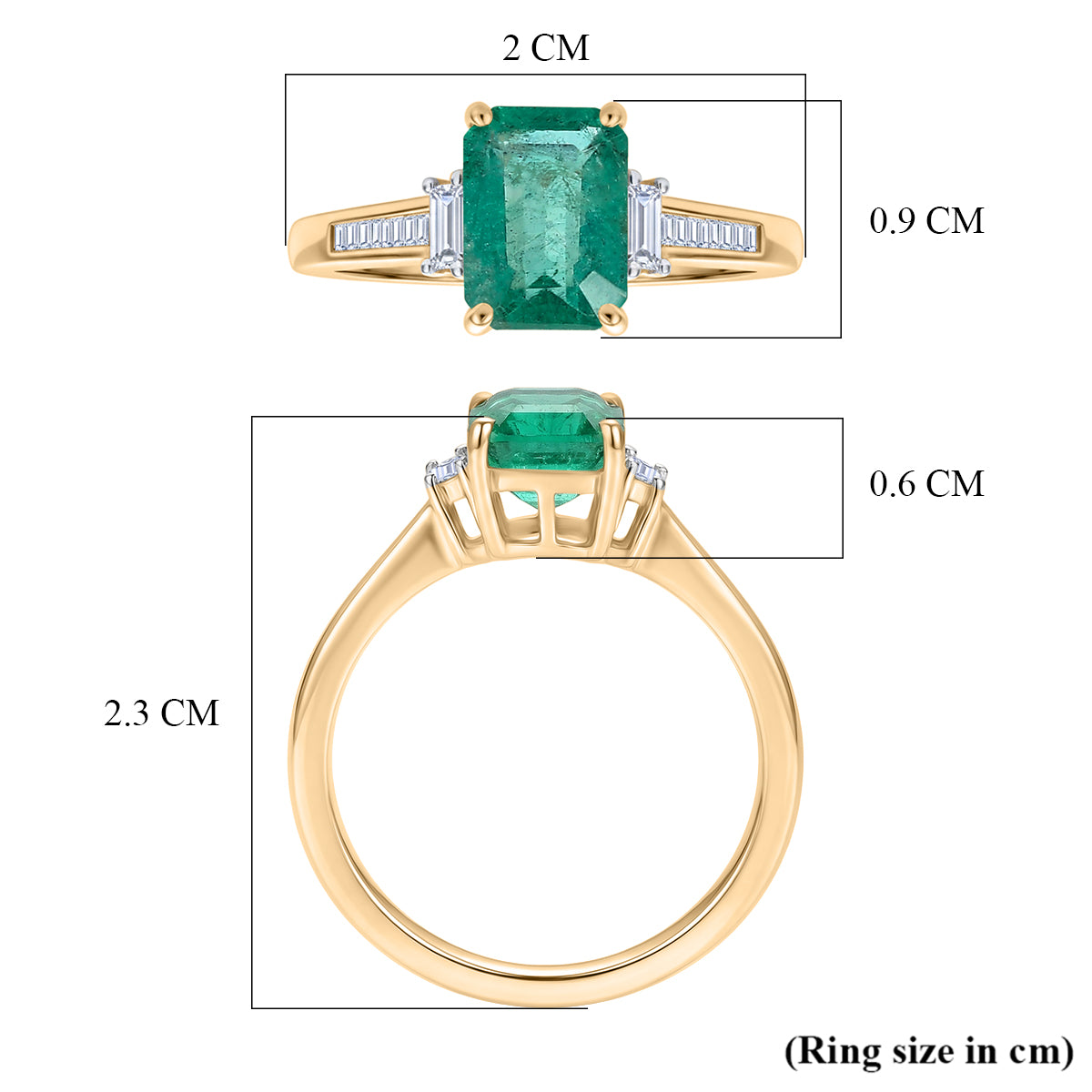 9K Yellow Gold AAA Gemfields Zambian Emerald &amp; Natural White Diamond Ring 1.72 Ct. V32504343 6
