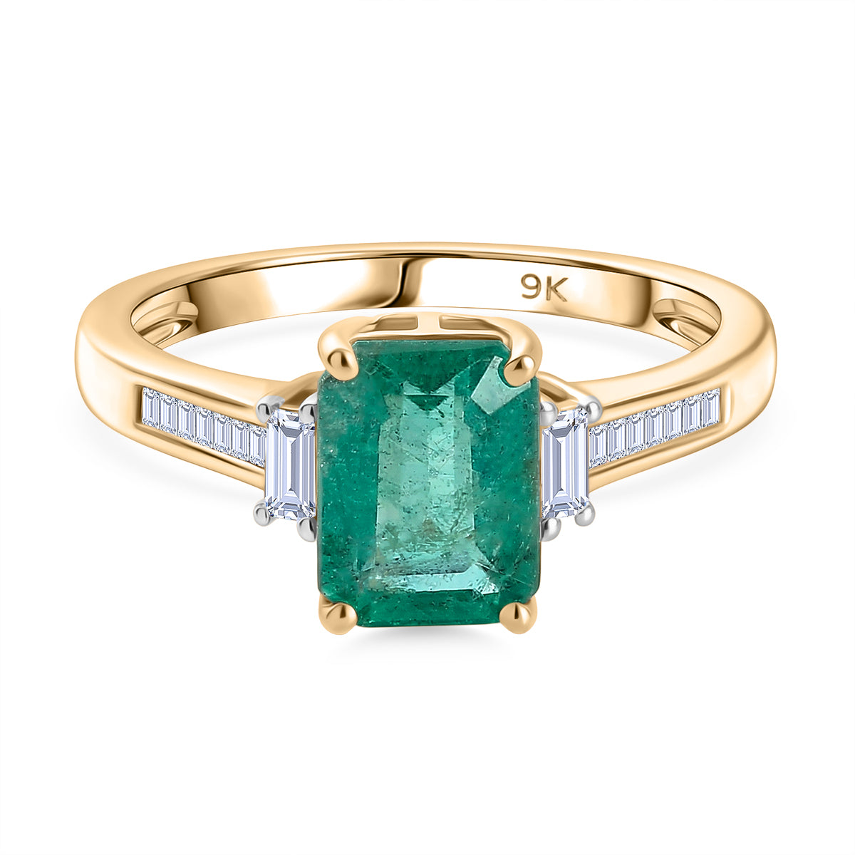 9K Yellow Gold AAA Gemfields Zambian Emerald & Natural White Diamond Ring 1.72 Ct._8422559