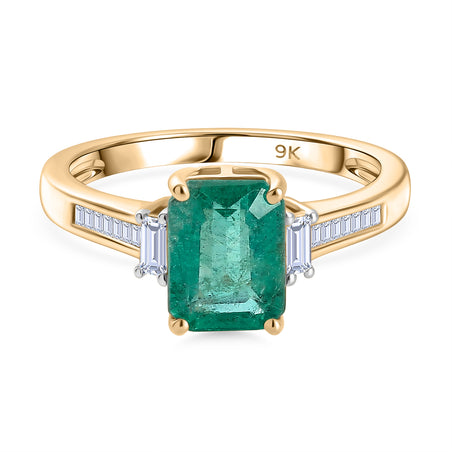 9K Yellow Gold AAA Gemfields Zambian Emerald &amp; Natural White Diamond Ring 1.72 Ct. V32387749 1