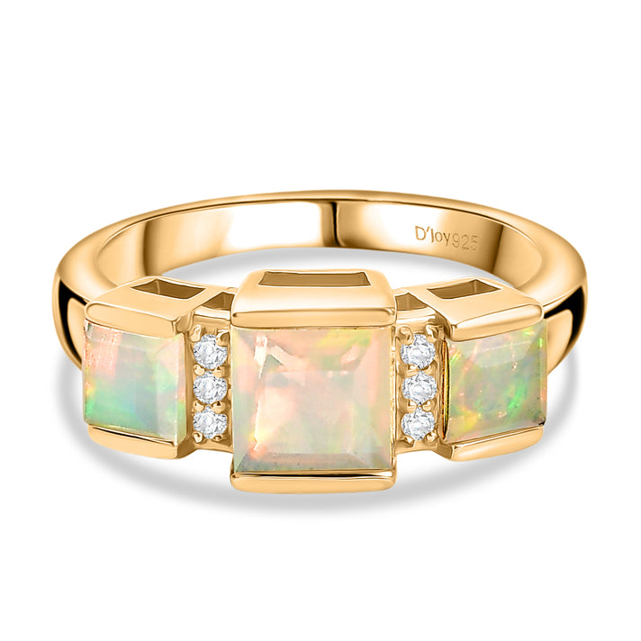 D'Joy Faceted Ethiopian Opal, White Zircon Trilogy Ring in Yellow Gold Plated Sterling Silver 1.23 Ct. 8422584 1