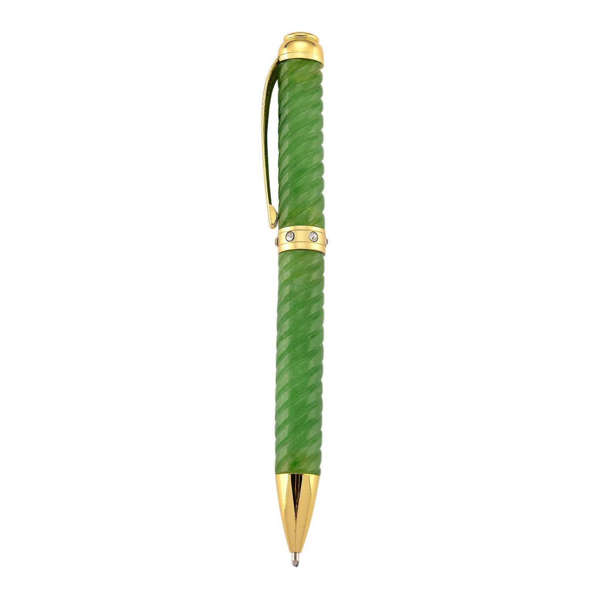 Enhanced Green Jade &amp; White Crystal Ballpoint Pen V32611120 0