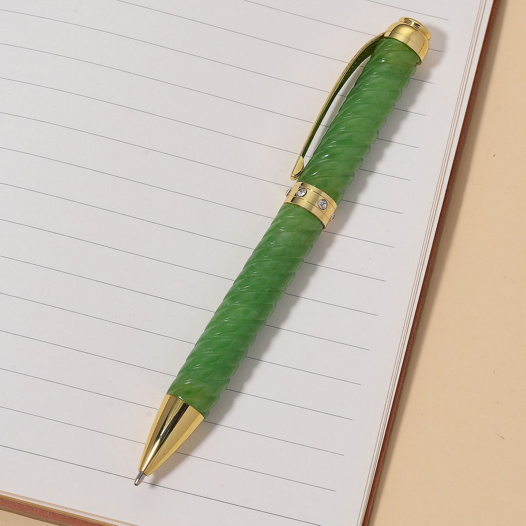 Enhanced Green Jade & White Crystal Ballpoint Pen_8422664_1