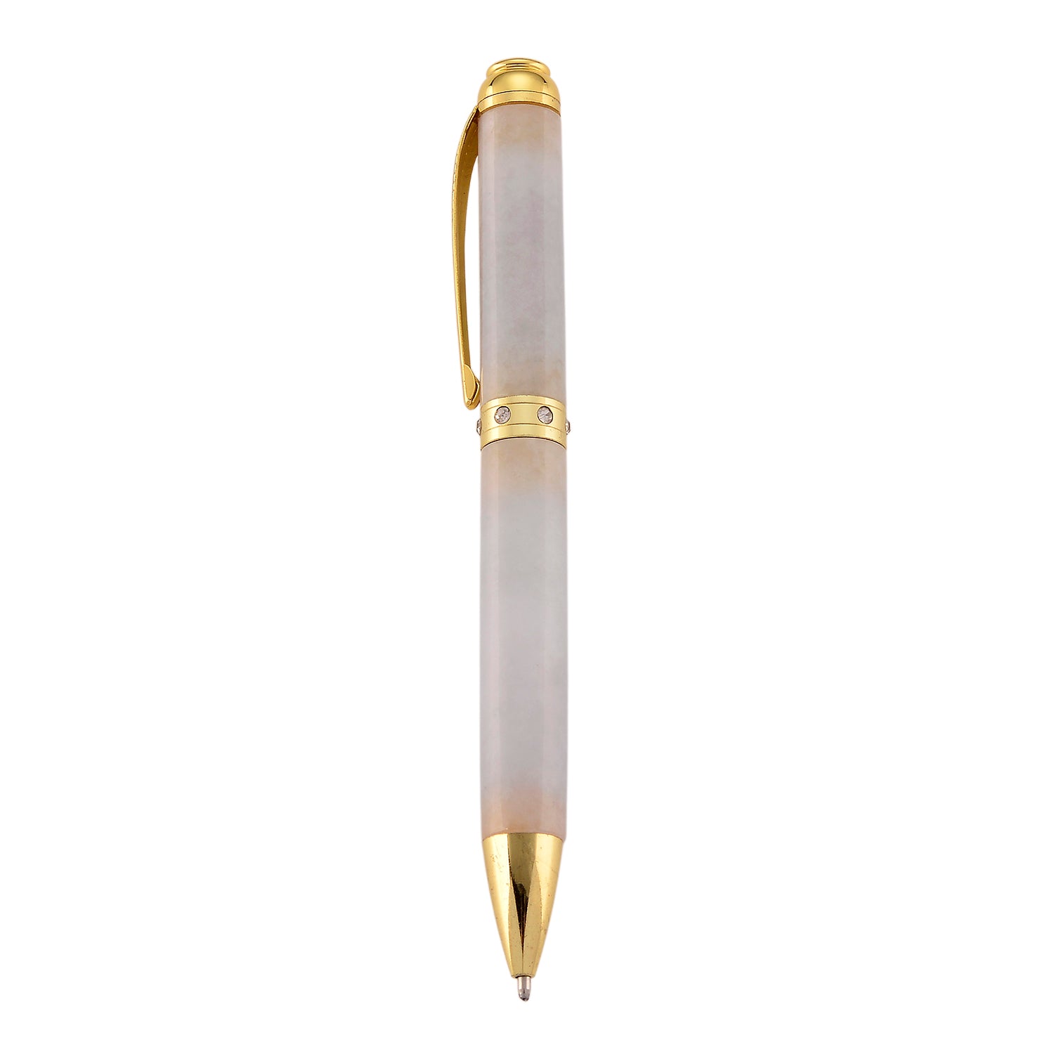 Natural White Jadeite &amp; White Crystal Ballpoint Pen V32520695 0