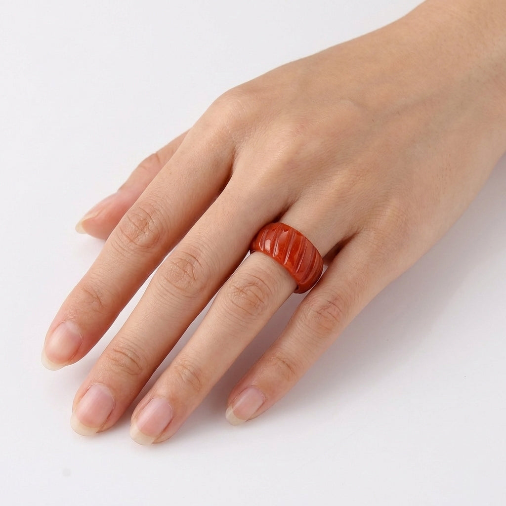 Enhanced Red Jade Textured Band Ring 33.00 Ct. 8422904 2