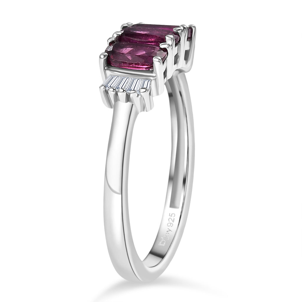 D'Joy Natural Radiant Ember Garnet & White Diamond Trilogy Ring in Rhodium Overlay Sterling Silver 1.17 Ct._8422940_3