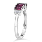 D'Joy Natural Radiant Ember Garnet & White Diamond Trilogy Ring in Rhodium Overlay Sterling Silver 1.17 Ct._8422940_3