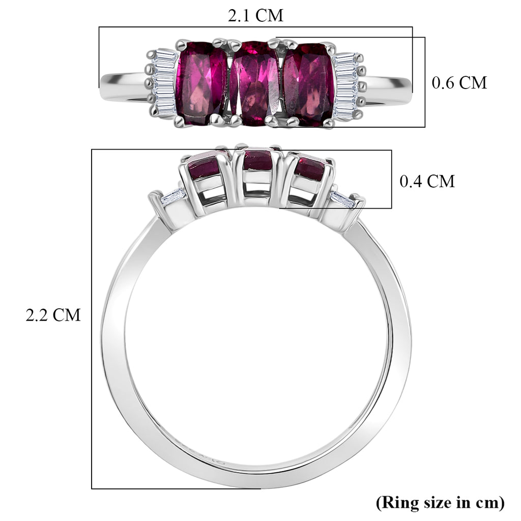 D'Joy Natural Radiant Ember Garnet & White Diamond Trilogy Ring in Rhodium Overlay Sterling Silver 1.17 Ct._8422940_5