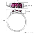D'Joy Natural Radiant Ember Garnet & White Diamond Trilogy Ring in Rhodium Overlay Sterling Silver 1.17 Ct._8422940_5