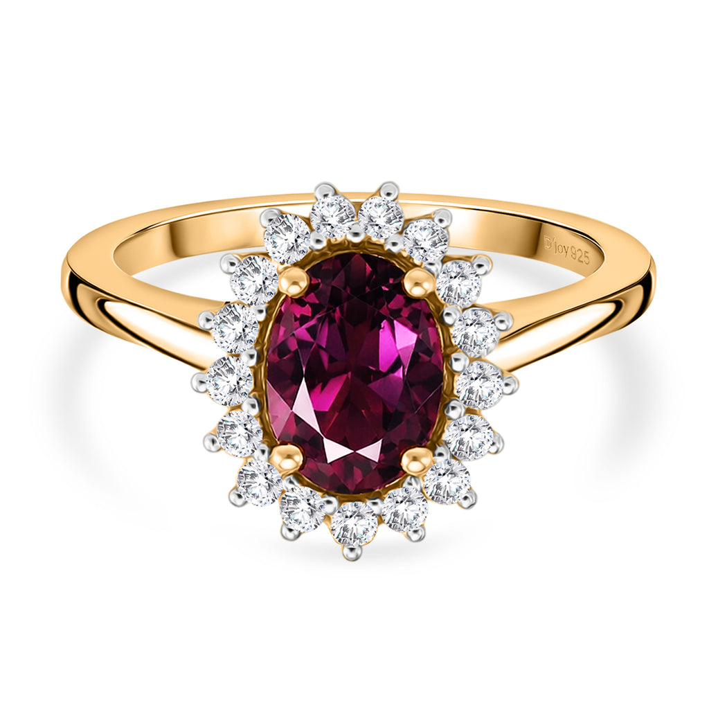 D'Joy Natural Royal Ember Garnet & Moissanite Sunburst Ring in 18K Vermeil Yellow Gold Plated Sterling Silver 1.71 Ct._8422986