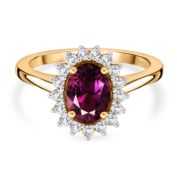 D'Joy Natural Royal Ember Garnet &amp; Moissanite Sunburst Ring in 18K Vermeil Yellow Gold Plated Sterling Silver 1.71 Ct. 8422986 1