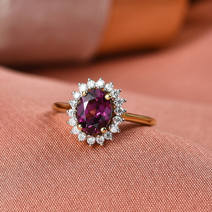 D'Joy Natural Royal Ember Garnet &amp; Moissanite Sunburst Ring in 18K Vermeil Yellow Gold Plated Sterling Silver 1.71 Ct. 8422986 2