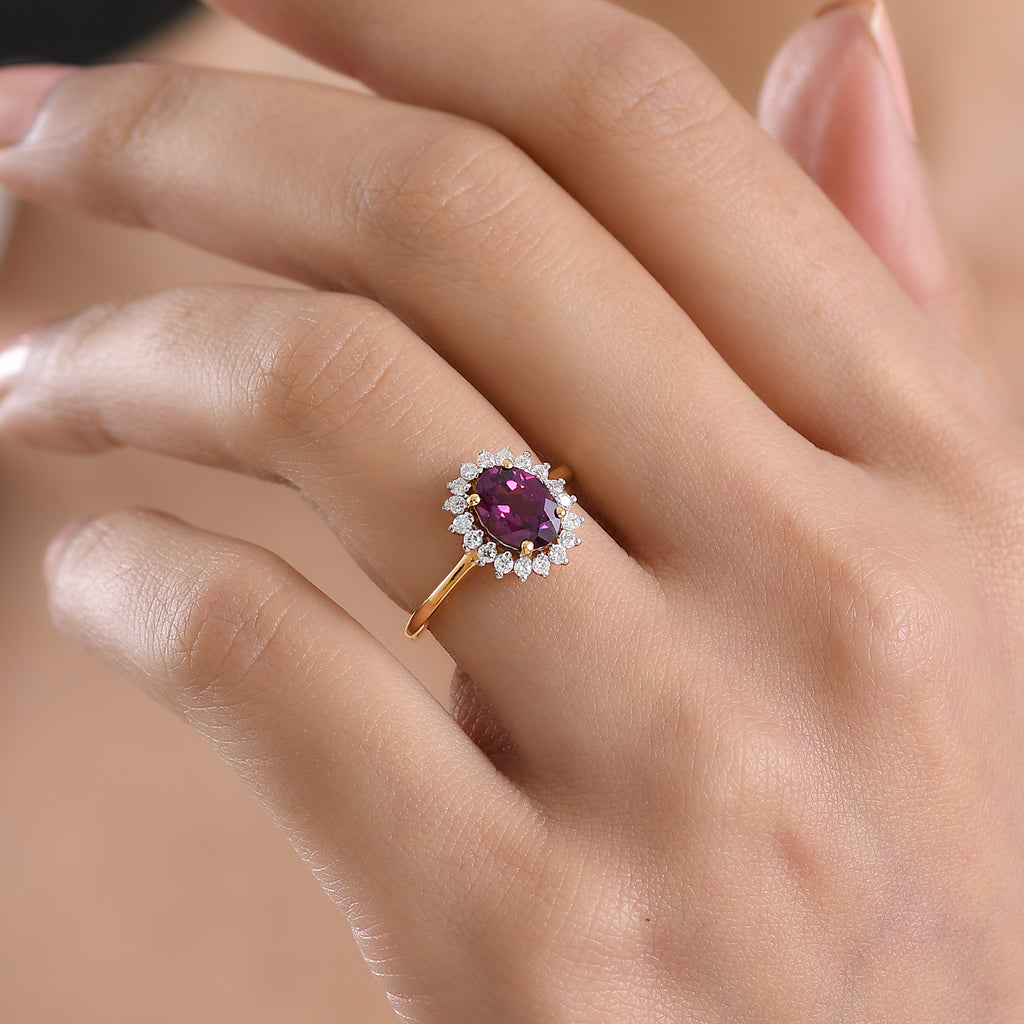 D'Joy Natural Royal Ember Garnet & Moissanite Sunburst Ring in 18K Vermeil Yellow Gold Plated Sterling Silver 1.71 Ct._8422986_2