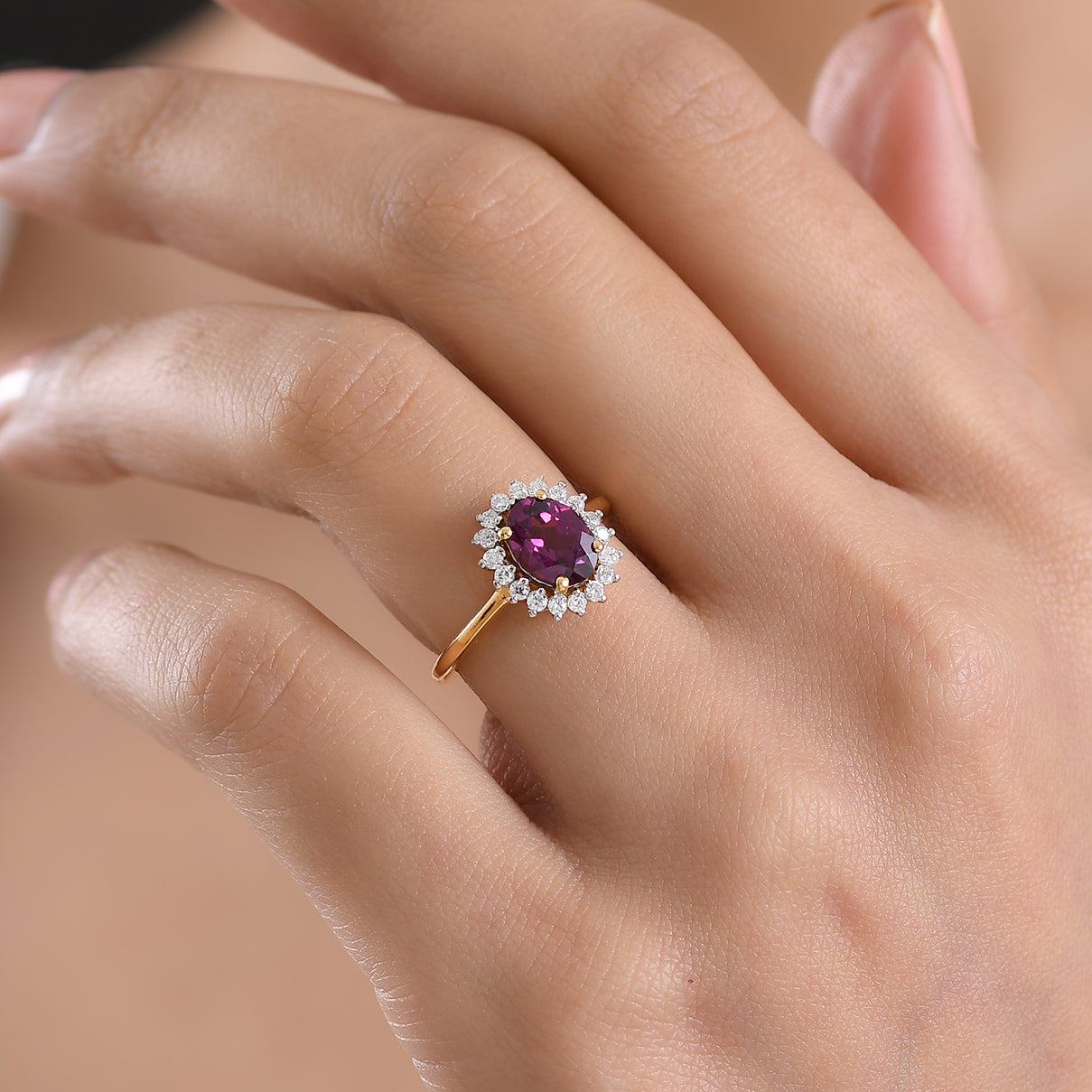 D'Joy Natural Royal Ember Garnet &amp; Moissanite Sunburst Ring in 18K Vermeil Yellow Gold Plated Sterling Silver 1.71 Ct. 8422986 3