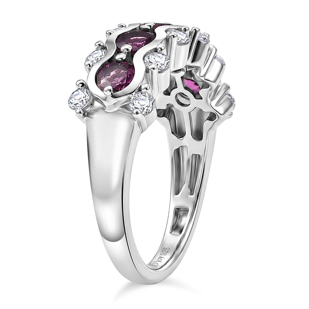 D'Joy Natural Radiant Ember Garnet & White Zircon 5 Stone Ring in Rhodium Overlay Sterling Silver 1.81 Ct._8423007_3