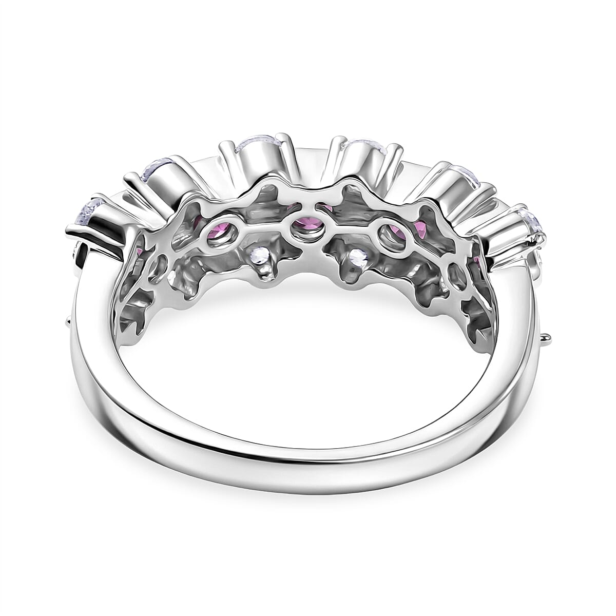 D'Joy Natural Radiant Ember Garnet &amp; White Zircon 5 Stone Ring in Rhodium Overlay Sterling Silver 1.81 Ct. V32520200 5