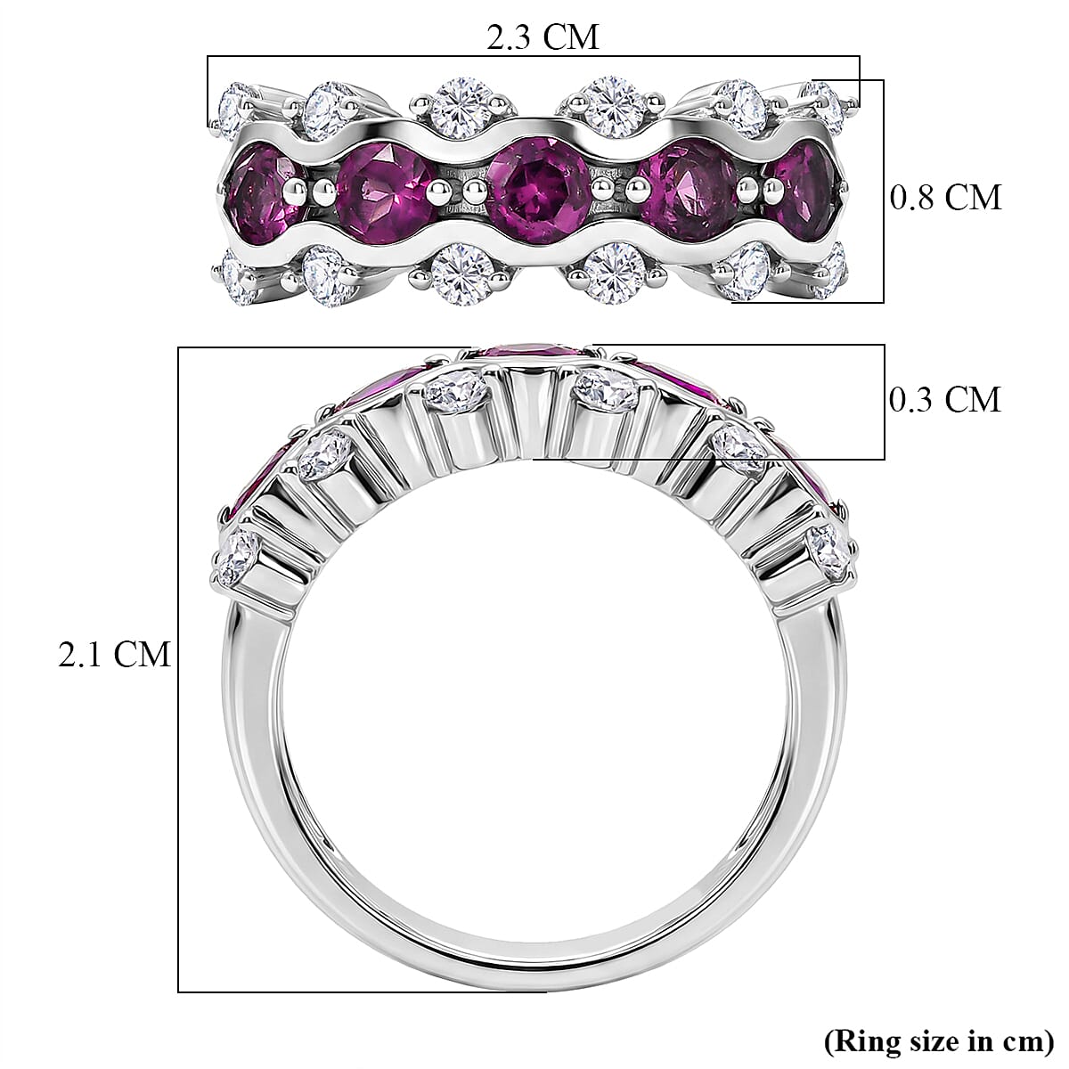 D'Joy Natural Radiant Ember Garnet &amp; White Zircon 5 Stone Ring in Rhodium Overlay Sterling Silver 1.81 Ct. V32520200 6