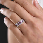 D'Joy Natural Radiant Ember Garnet & White Zircon 5 Stone Ring in Rhodium Overlay Sterling Silver 1.81 Ct._8423011_2