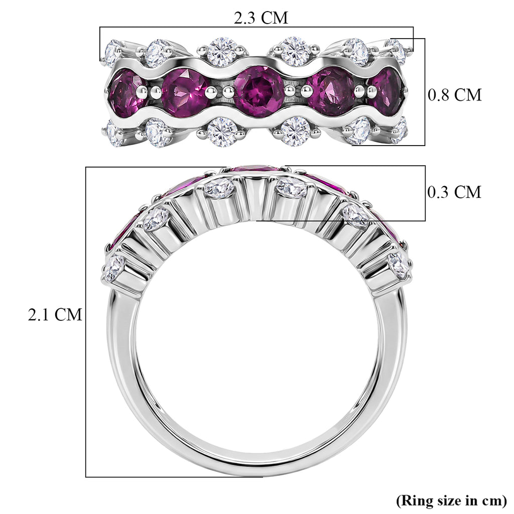 D'Joy Natural Radiant Ember Garnet & White Zircon 5 Stone Ring in Rhodium Overlay Sterling Silver 1.81 Ct._8423011_5