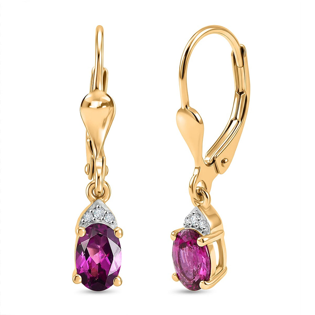 D'Joy Natural Radiant Ember Garnet & White Zircon Solitaire Earring with Lever Back in Yellow Gold Plated Sterling Silver 1.20 Ct._8423016
