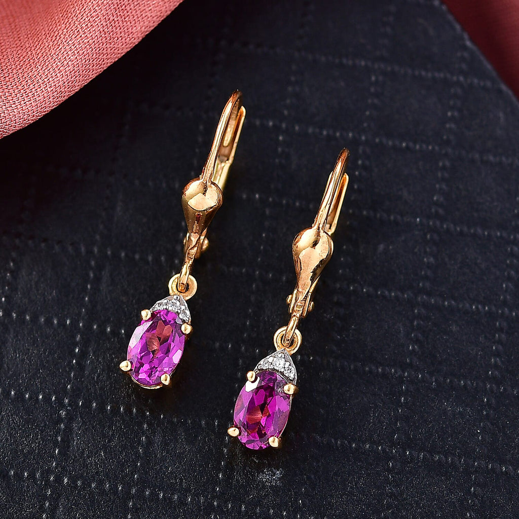 D'Joy Natural Radiant Ember Garnet & White Zircon Solitaire Earring with Lever Back in Yellow Gold Plated Sterling Silver 1.20 Ct._8423016_1