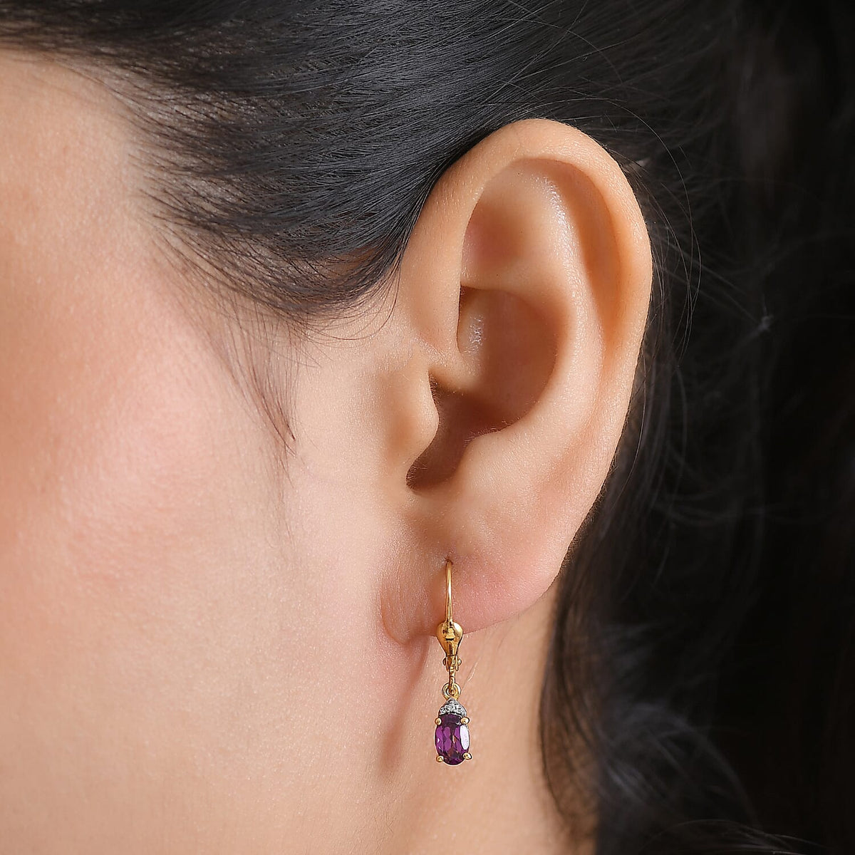 D'Joy Natural Radiant Ember Garnet &amp; White Zircon Solitaire Earring with Lever Back in Yellow Gold Plated Sterling Silver 1.20 Ct. 8423016 3