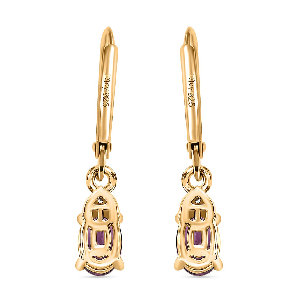 D'Joy Natural Radiant Ember Garnet & White Zircon Solitaire Earring with Lever Back in Yellow Gold Plated Sterling Silver 1.20 Ct._8423016_4
