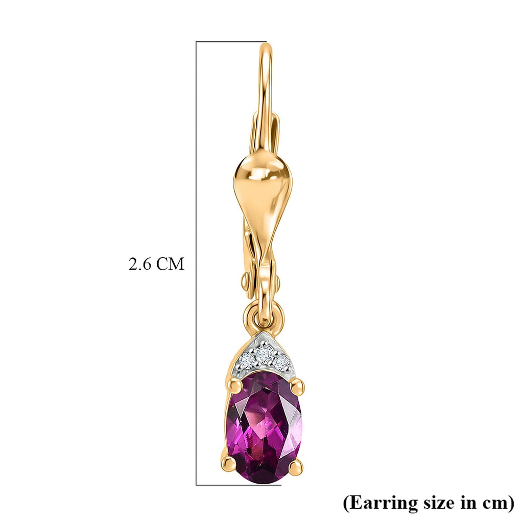 D'Joy Natural Radiant Ember Garnet & White Zircon Solitaire Earring with Lever Back in Yellow Gold Plated Sterling Silver 1.20 Ct._8423016_5