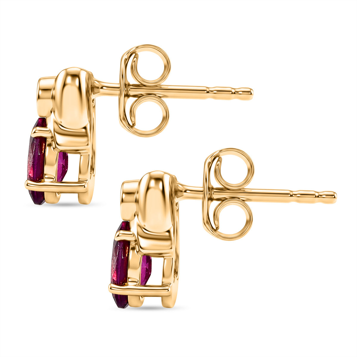 D'Joy Natural Radiant Ember Garnet &amp; Lab Grown Diamond Solitaire Stud Push Post Earring in Yellow Gold Plated Sterling Silver 1.22 Ct. 8423019 4
