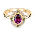 D'Joy Natural Radiant Ember Garnet & White Zircon & Zambian Emerald Halo Ring in 18K Vermeil Yellow Gold Plated Sterling Silver 1.17 Ct._8426200