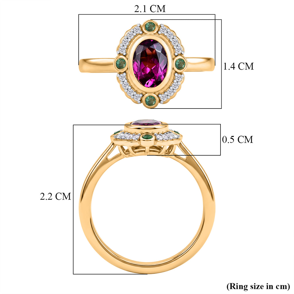 D'Joy Natural Radiant Ember Garnet & White Zircon & Zambian Emerald Halo Ring in 18K Vermeil Yellow Gold Plated Sterling Silver 1.17 Ct._8426200_5