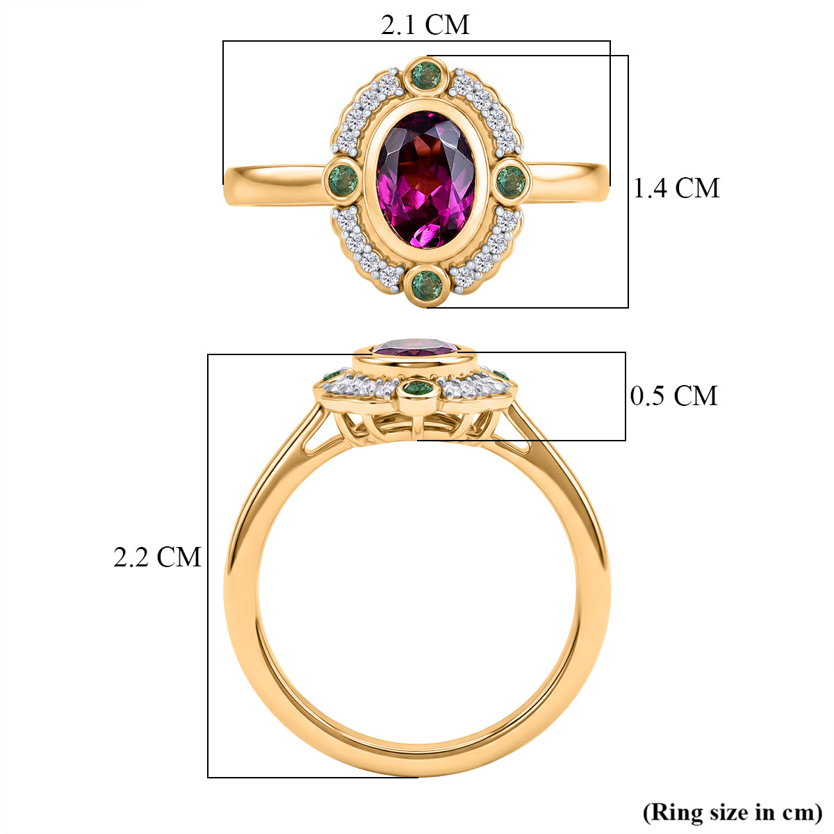 D'Joy Natural Radiant Ember Garnet &amp; White Zircon &amp; Zambian Emerald Halo Ring in 18K Vermeil Yellow Gold Plated Sterling Silver 1.17 Ct. V32534727 6