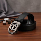 Genuine Leather Unisex Belt with Interlocking Circular Buckle (130 CM, Large) - Black_8426214_1
