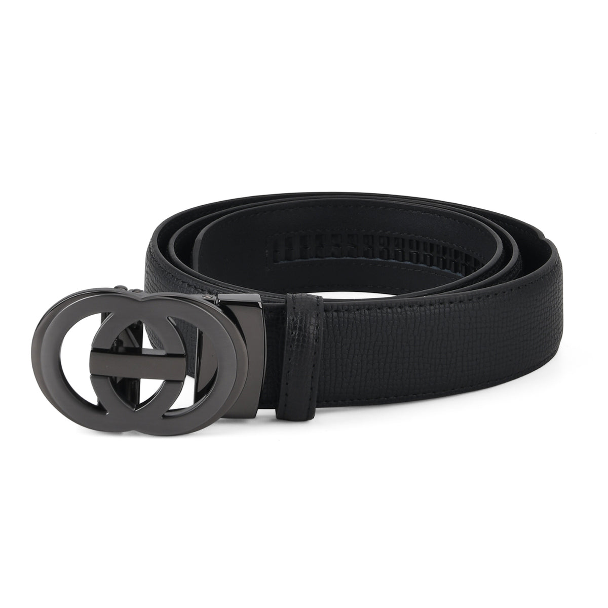 Genuine Leather Unisex Belt with Interlocking Circular Buckle (130 CM, Large) - Black 8426214 4