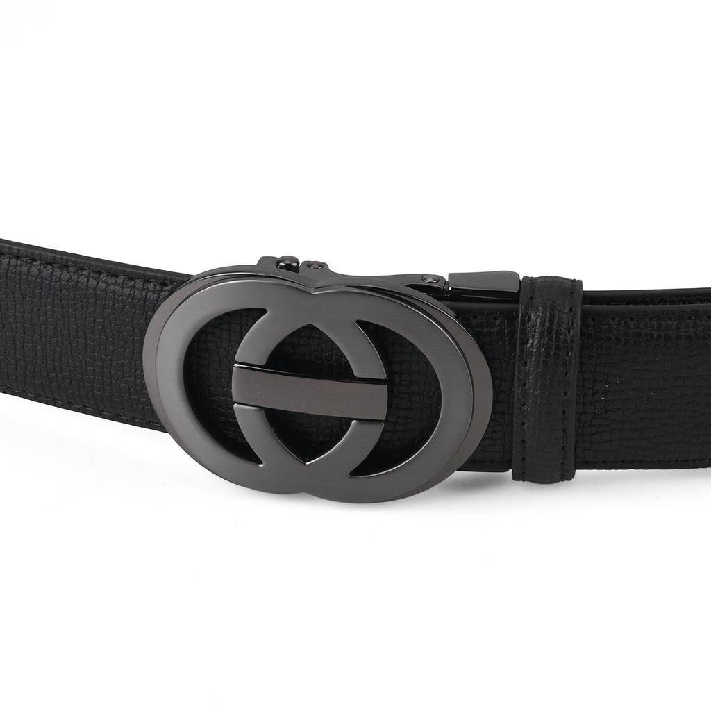 Genuine Leather Unisex Belt with Interlocking Circular Buckle (130 CM, Large) - Black_8426214_4